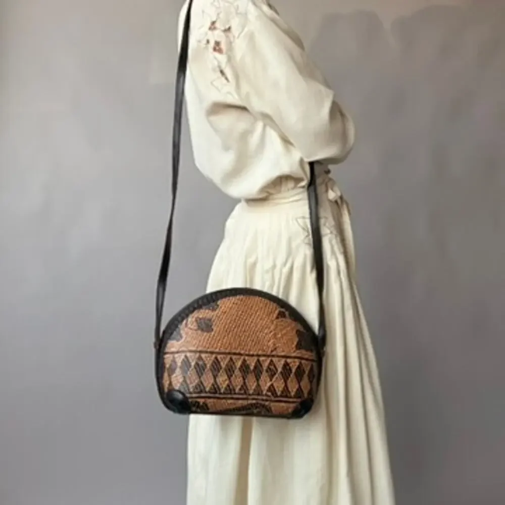 Vintage Trontieres Floral Leather Crossbody - Made in Indonesia